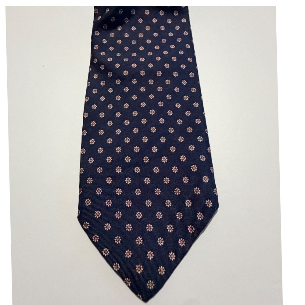 Christian Dior Necktie Navy Blue Silk Floral Medallion Designer Luxury Tie